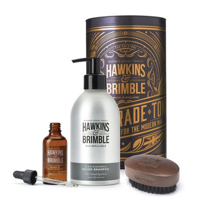 Подарунковий набір для бороди Hawkins & Brimble Beard Gift Set (Eco-Refillable Beard Shampoo, Oil & Brush) К133 фото